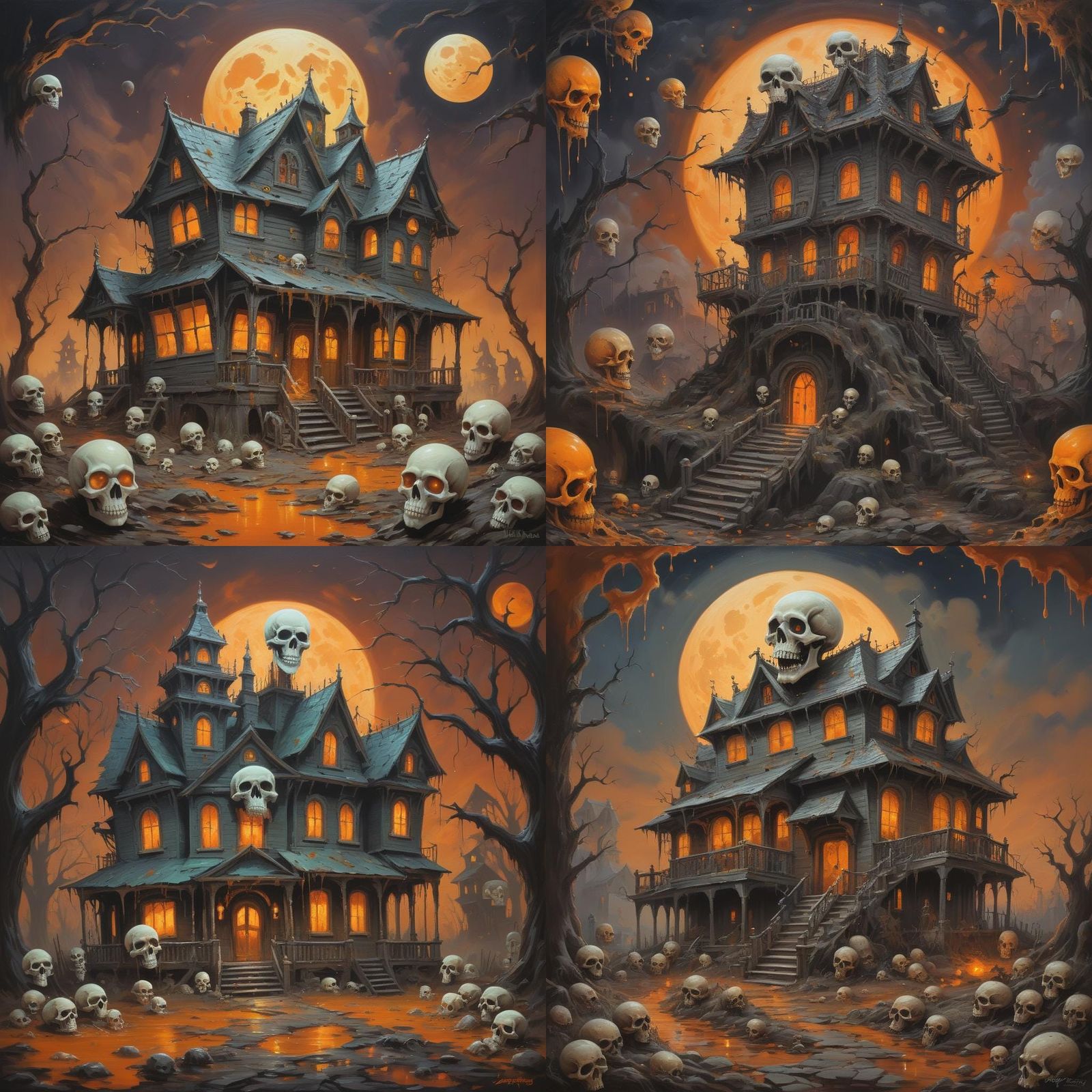 Creepy Cartoon Ghost in Haunted House Scene