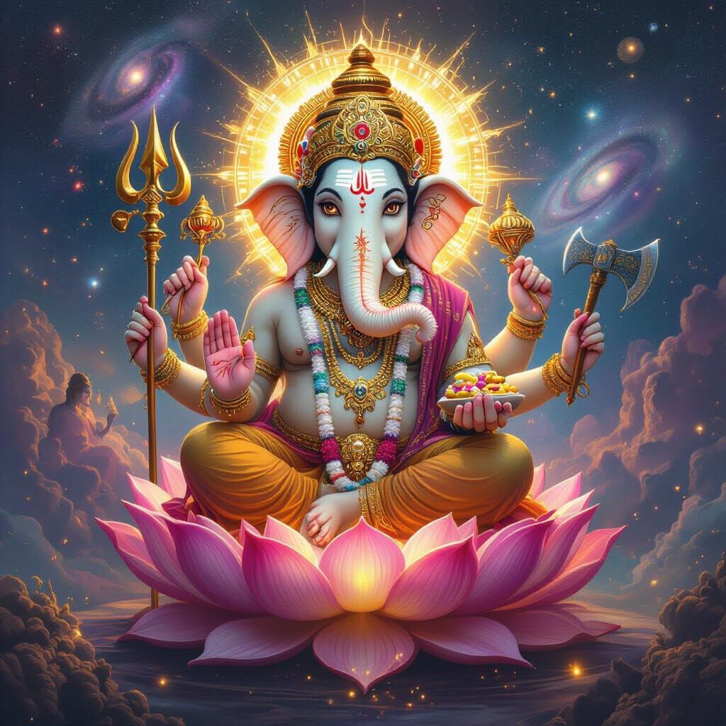 Lord Ganesha on Lotus Throne in Digital Art Style