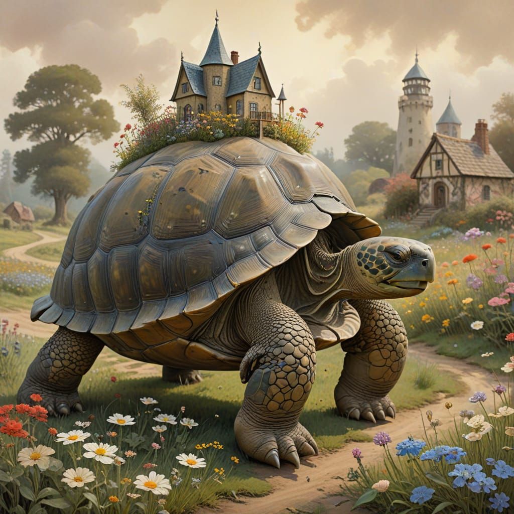 Whimsical Tortoise Village in Storybook Style