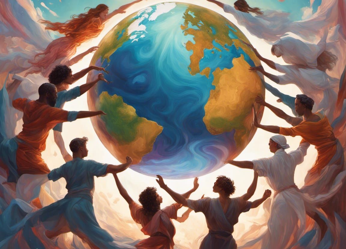 Global Unity: People and Dove in Vibrant Harmony
