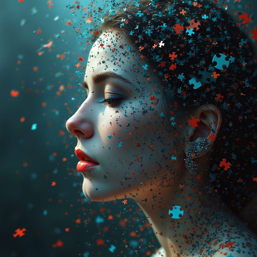 Fragmented Digital Portrait in Glitch Art Style