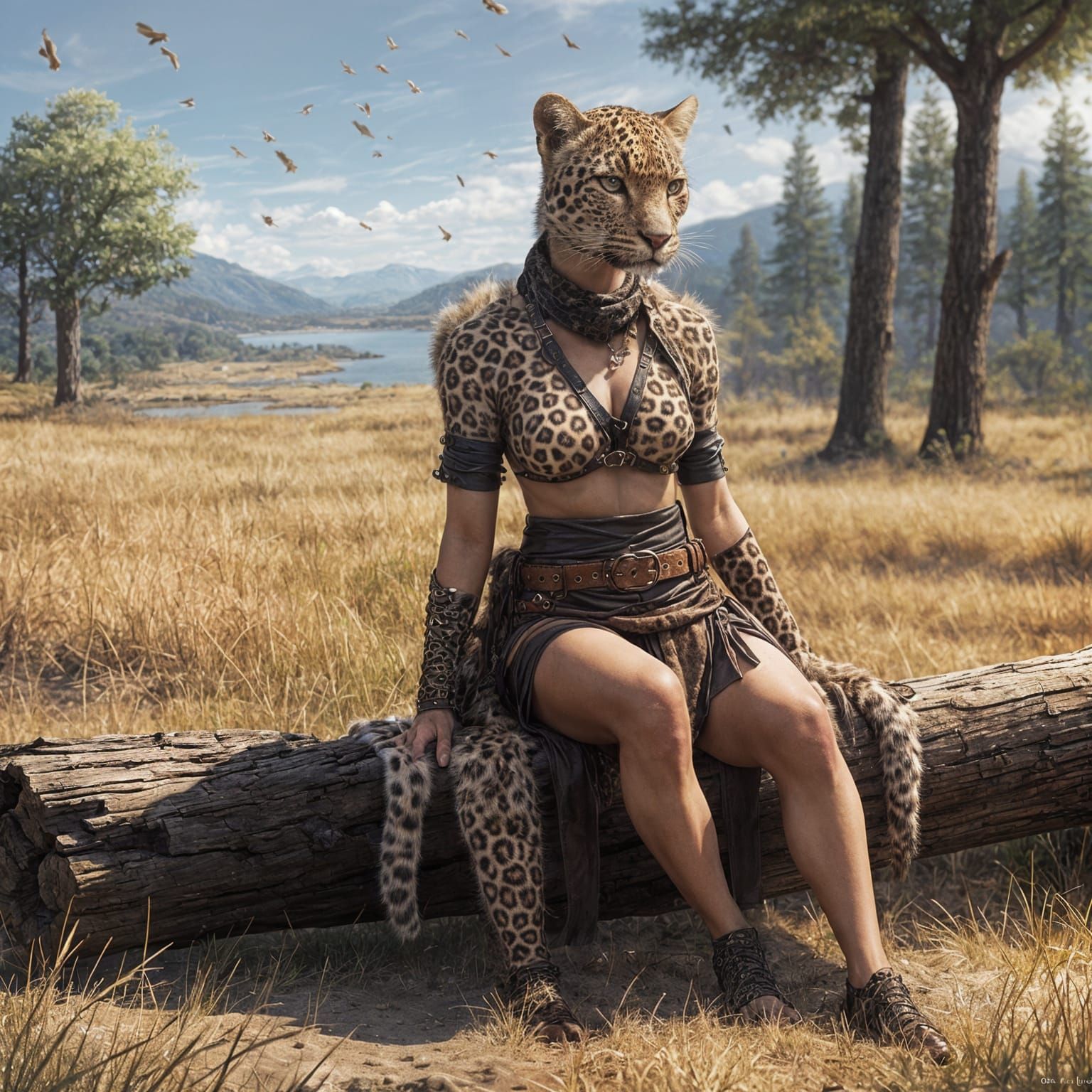 Realistic Digital Art of a Leopard Woman in the Wild