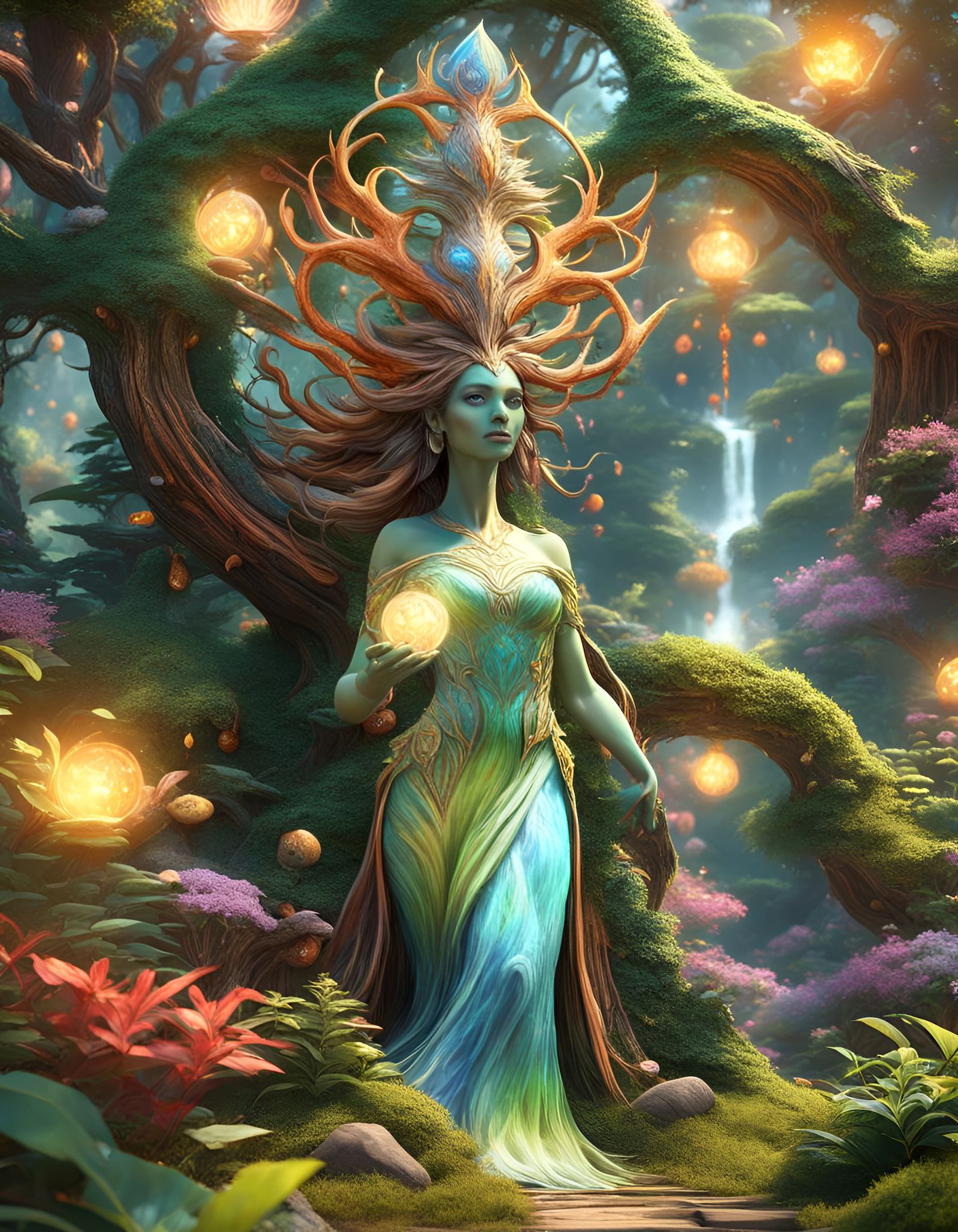 Elemental Goddess in Fantasy Landscape, 3D Render