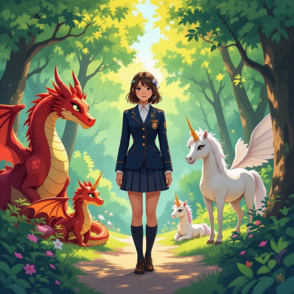 AI Humanoid at Mythical Creature School in Forest