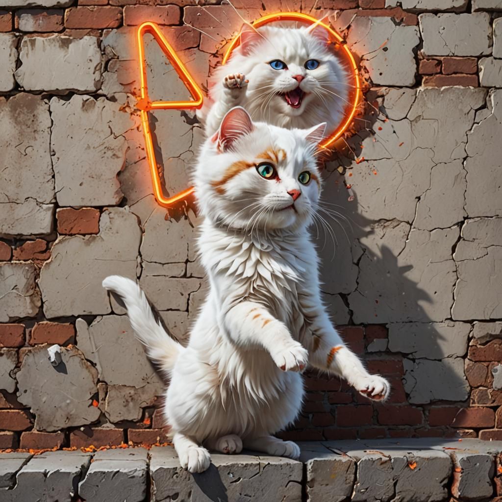 Cat Crash Landing: Hyper-Realistic Digital Art Portrait