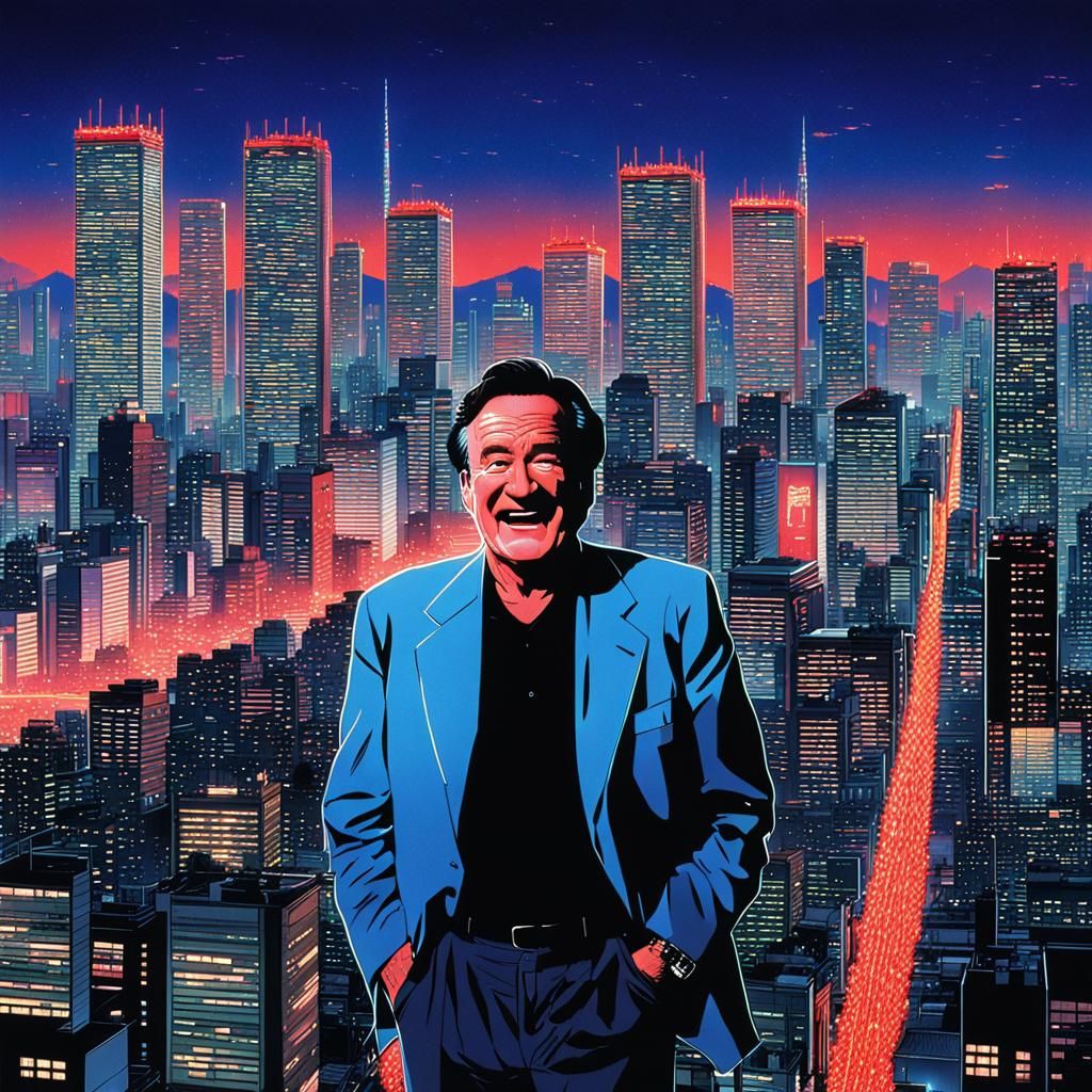 Menacing Figure in 80s Japanese Metropolis