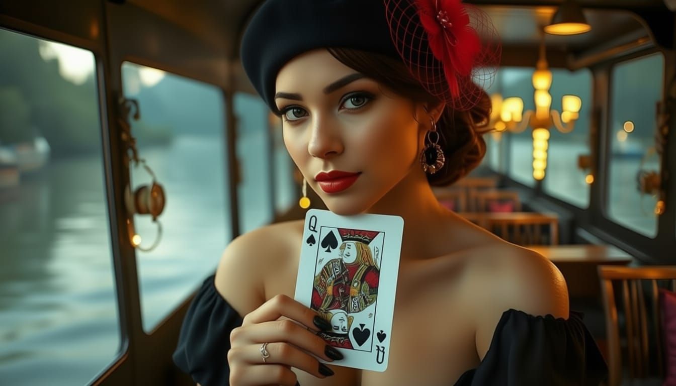 Riverboat Card Player Reveals Mirror Image Queen of Spades