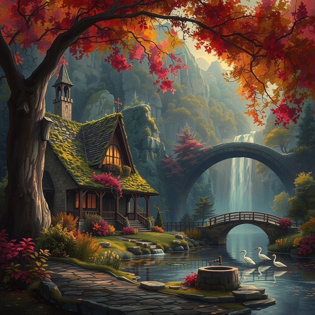 Mystical Medieval Waterwheel Scene in Hyper-Realistic Digita...