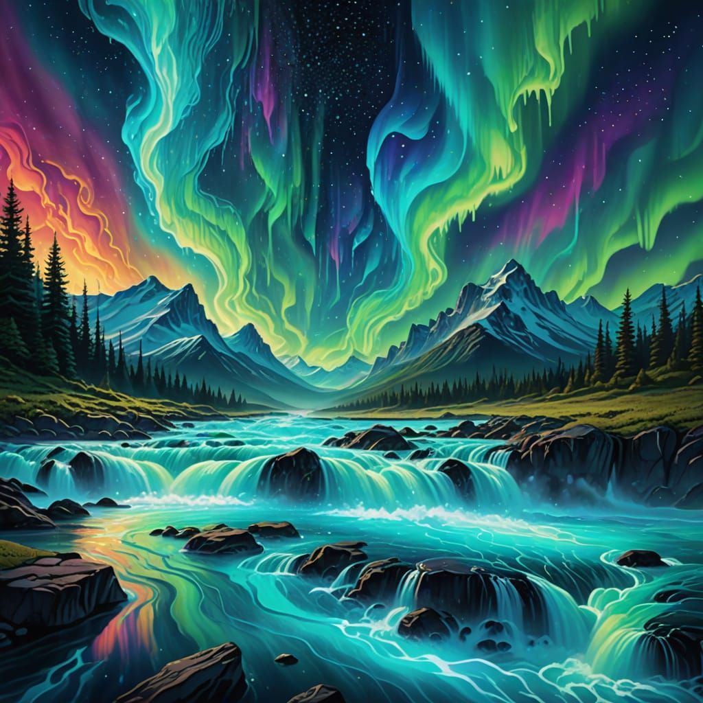 Heavy Water Flows in Surreal Cosmic Illustration