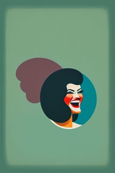 Laughing Woman with Buzzcut in Art Deco Style