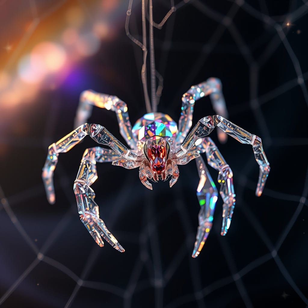 Crystal Spider in Iridescent Web