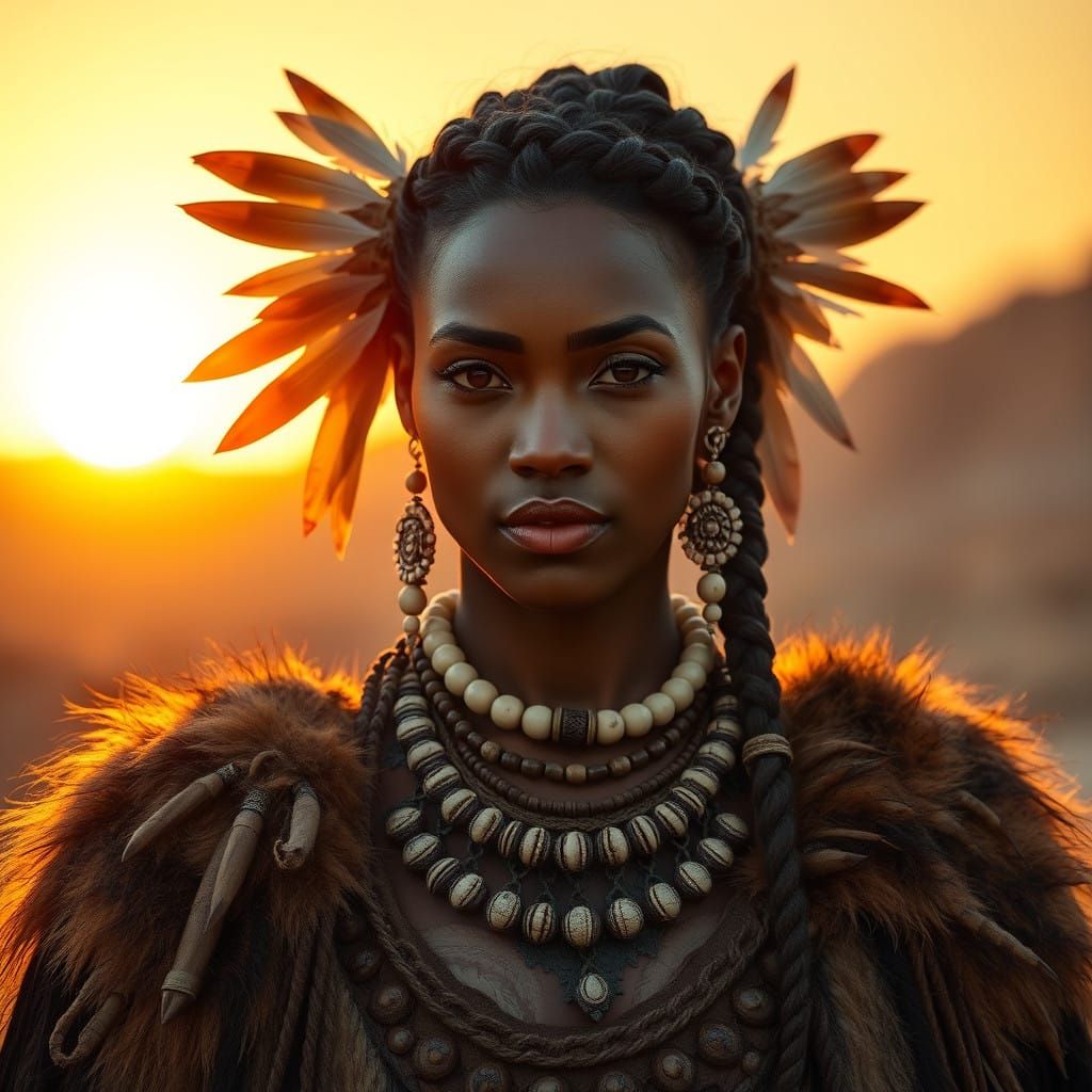 Beautiful woman dressed in 10000 B.C. fashion and wearing hairstyle 10000 B.C., Steven Belledin