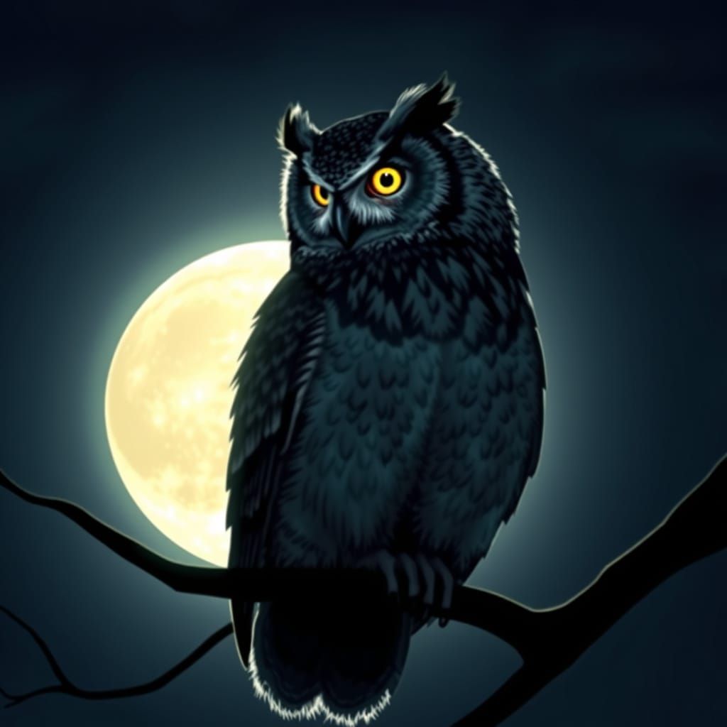Majestic Owl Silhouetted Against Luminous Moon