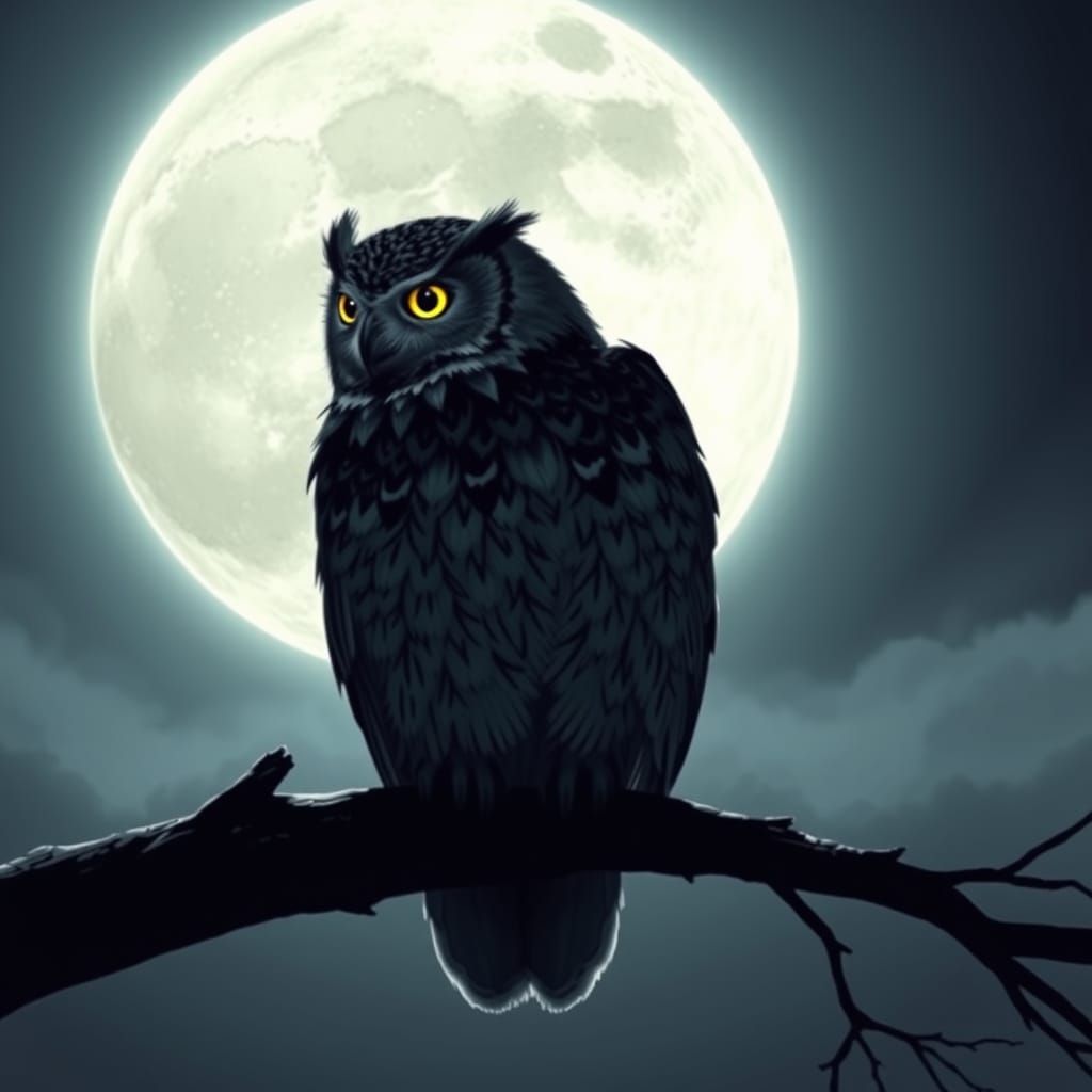 Majestic Owl Silhouetted Against Luminous Moon