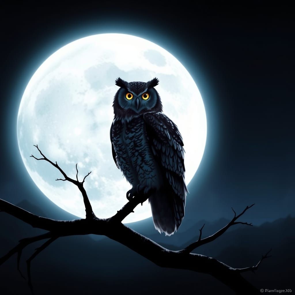 Majestic Owl Silhouetted Against Luminous Full Moon