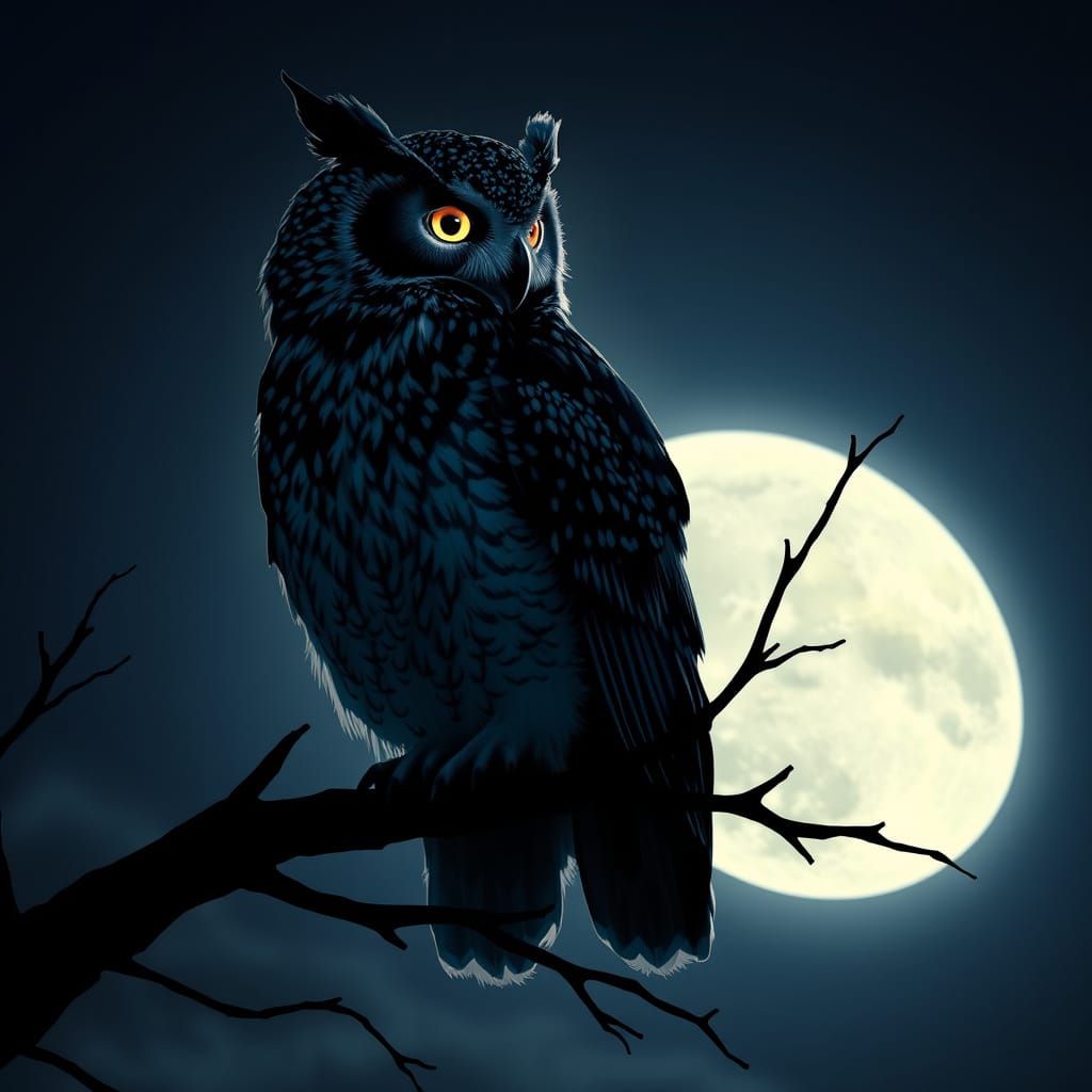 Majestic Owl Silhouetted Against Luminous Moon