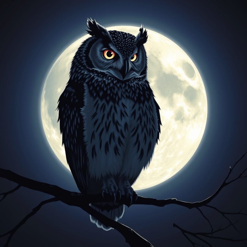 Majestic Owl Silhouetted Against Luminous Moon