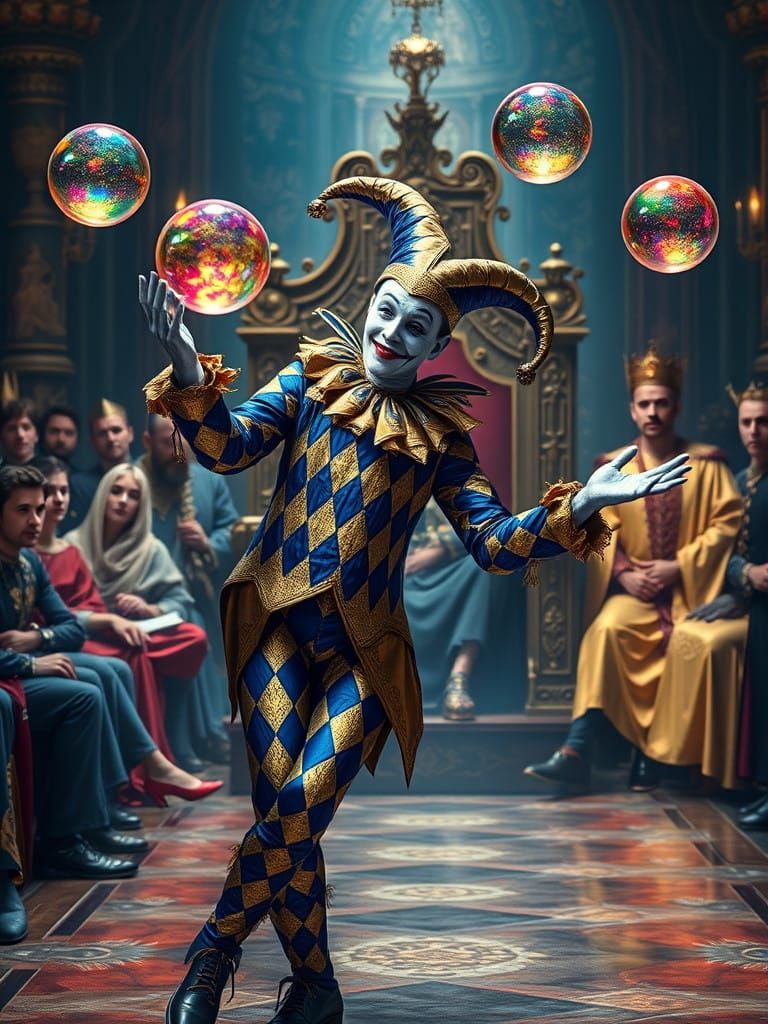 Royal Court Jester in Vibrant Fantasy Attire
