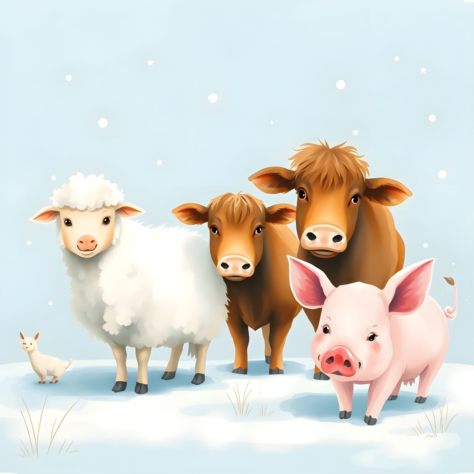 Cyan and White Winter Farm Animals
