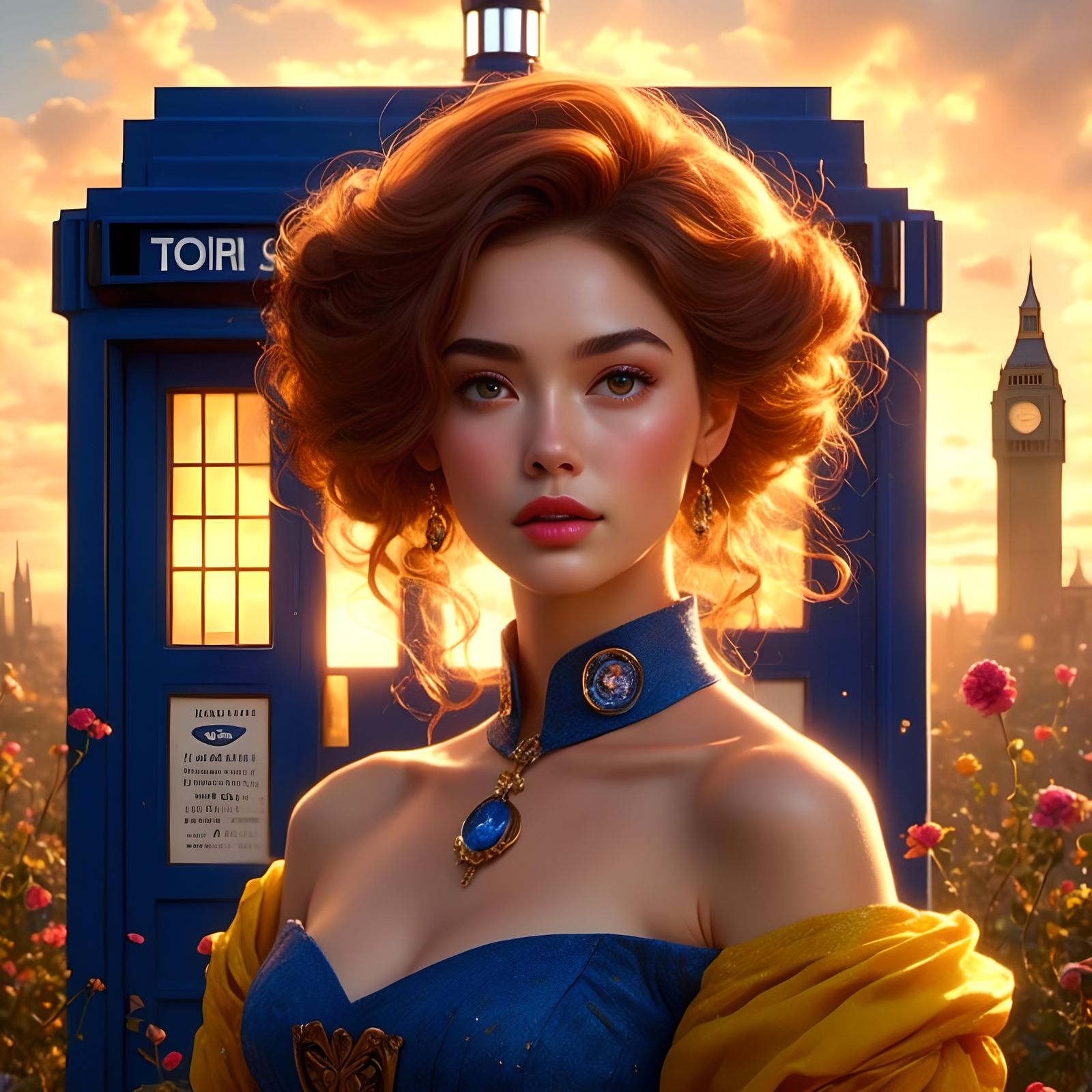 Belle and the Tardis: A Cartoon Portrait