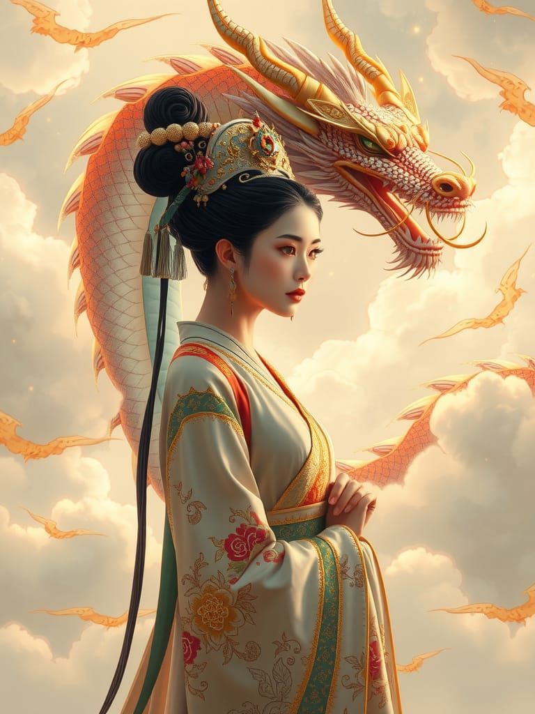 Song Dynasty Concubine in Golden Light with Majestic Celesti...