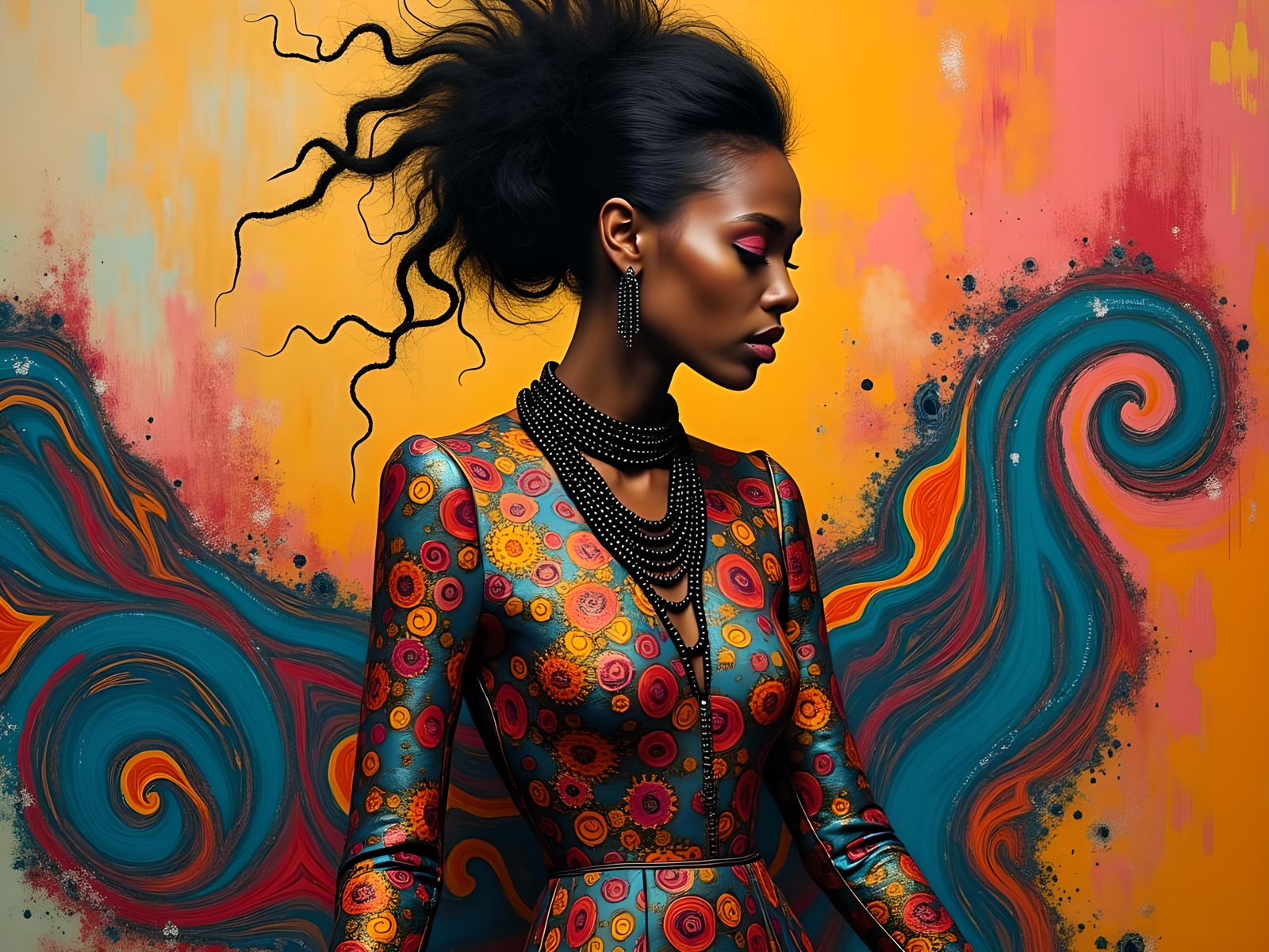 Abstract Portrait of Woman with Spiraling Pearls