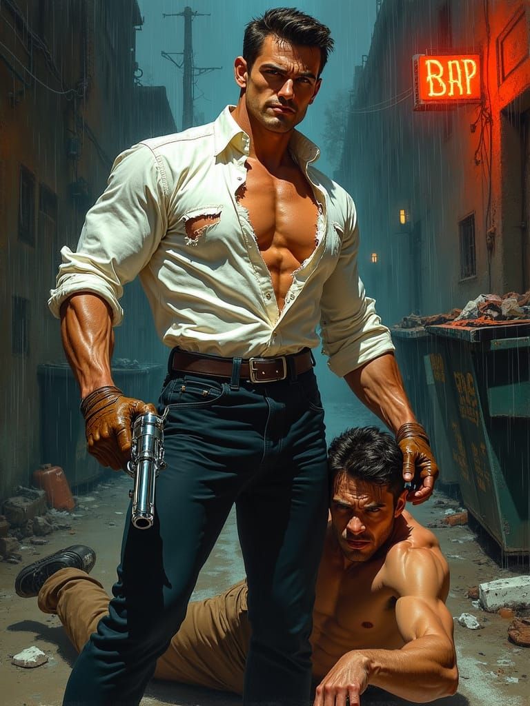 Gritty Alley Rescue in Noir Style