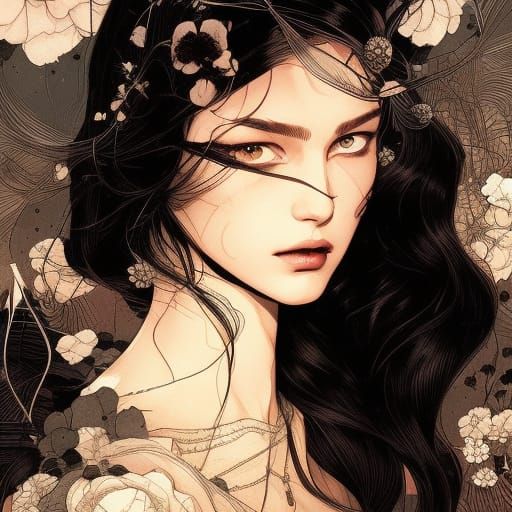 Beautiful Woman Portrait with Butterflies in Collage Art