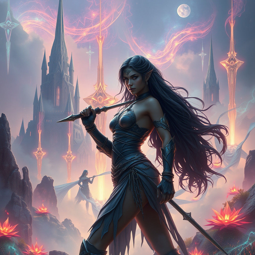 Ethereal Warrior in a Surreal Sci-Fi Landscape