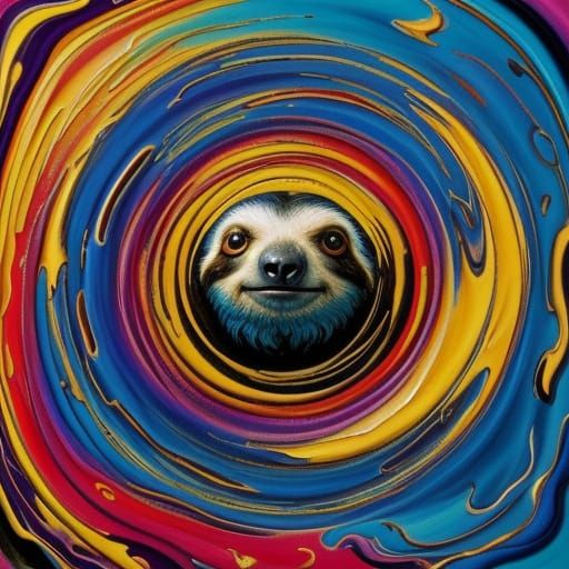 Surreal Sloth in Swirling Vortex, Dreamlike Expressionism