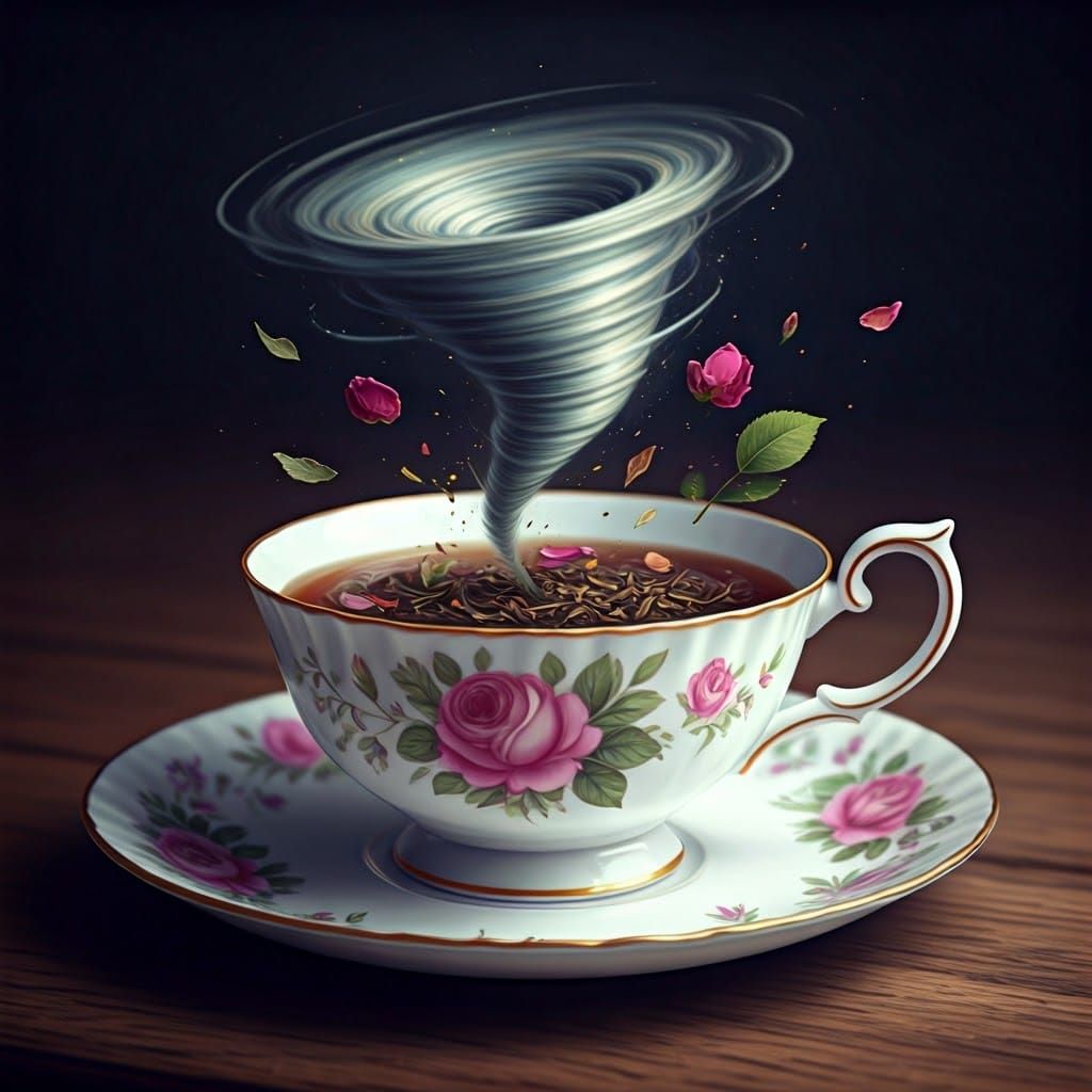 Tornado in Teacup: Dreamy Watercolor Illustration