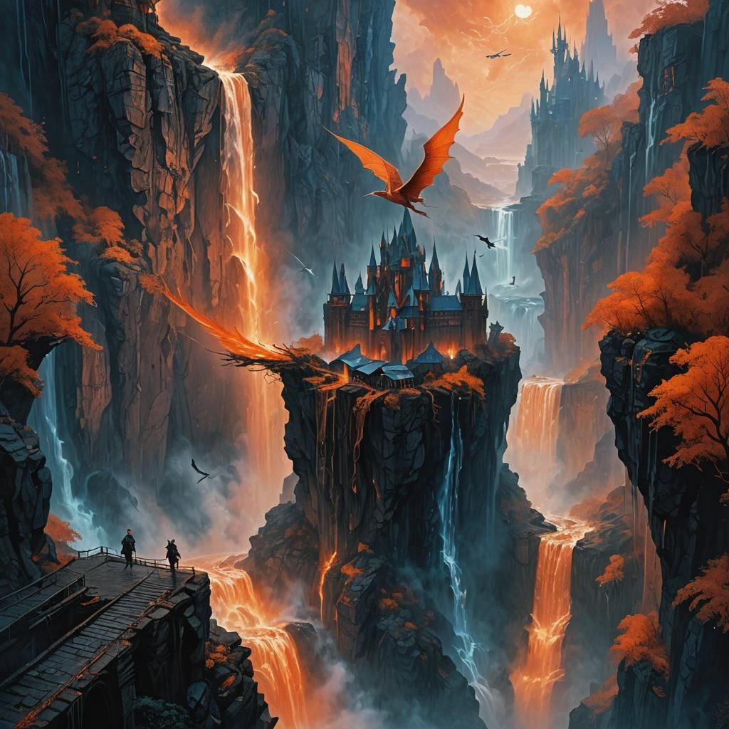 Cliff's end where an architectural marvel, an impossibly tal...