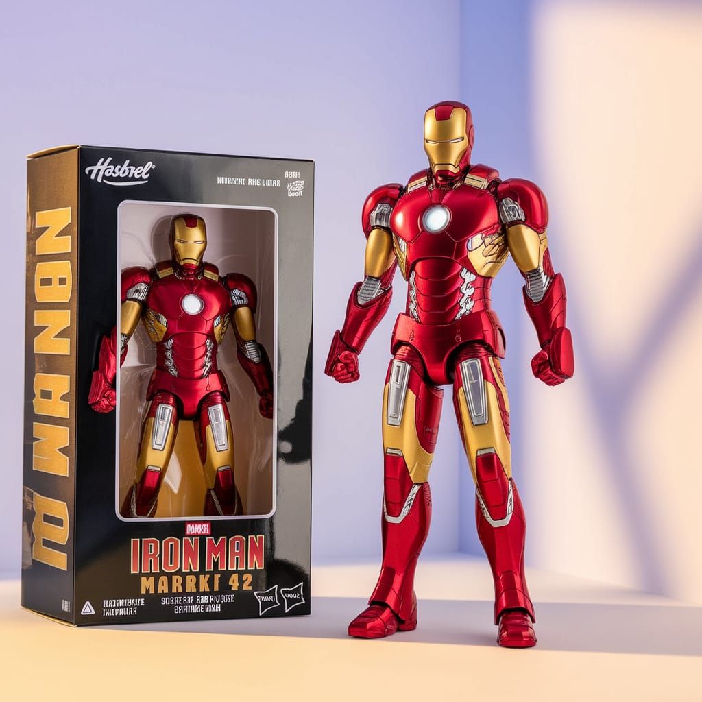 Highly Detailed Red and Gold Superhero Action Figure in Phot...