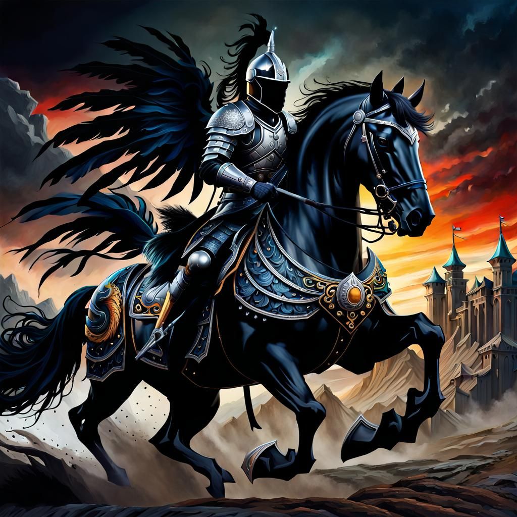 Epic Black Knight and Dragon Airbrush Art