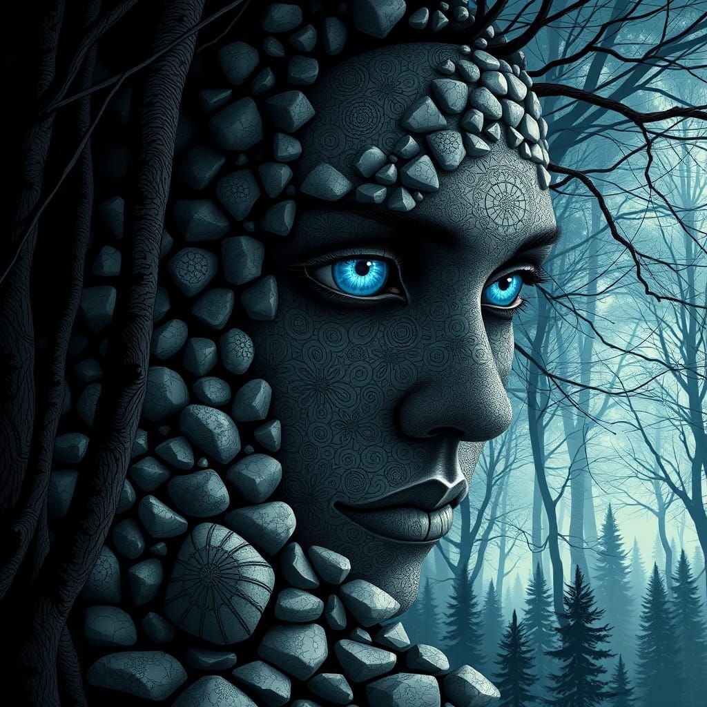 Enigmatic Face in Abstract Vector Style