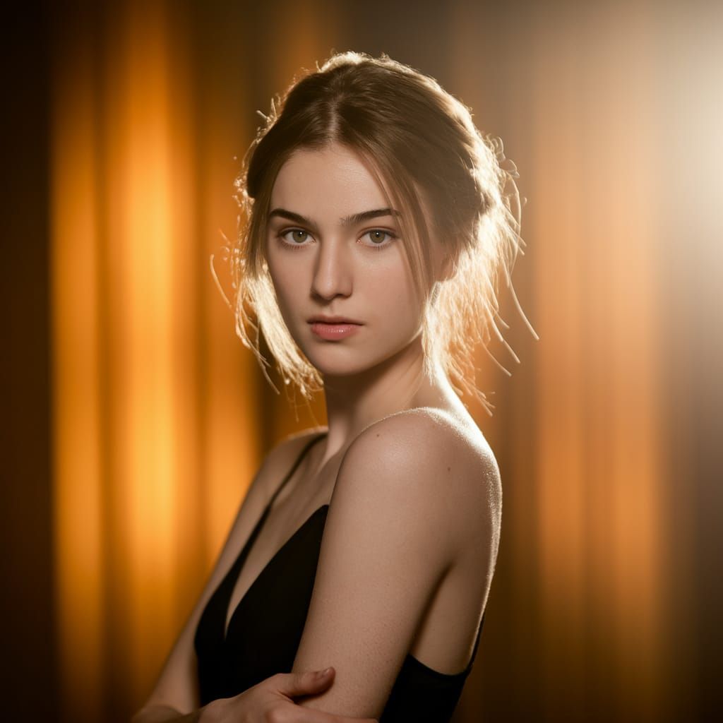 A hyperrealistic portrait of a young woman with striking fea...