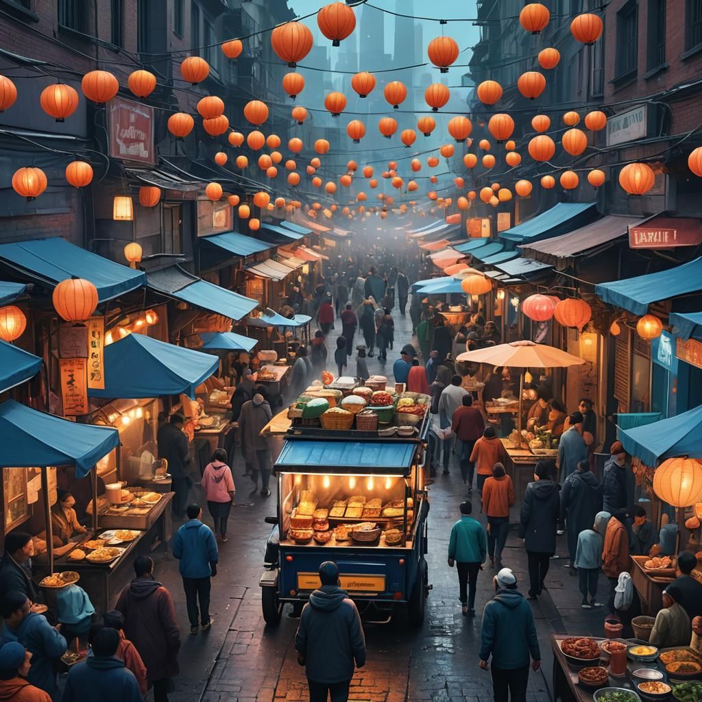 Global Street Food Market in Detailed Matte Painting
