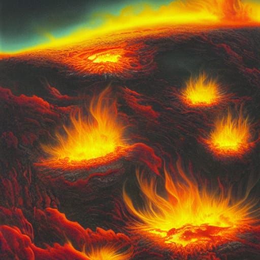 Fiery, Hellish Landscape Unveiled in Surrealistic Digital Ar...