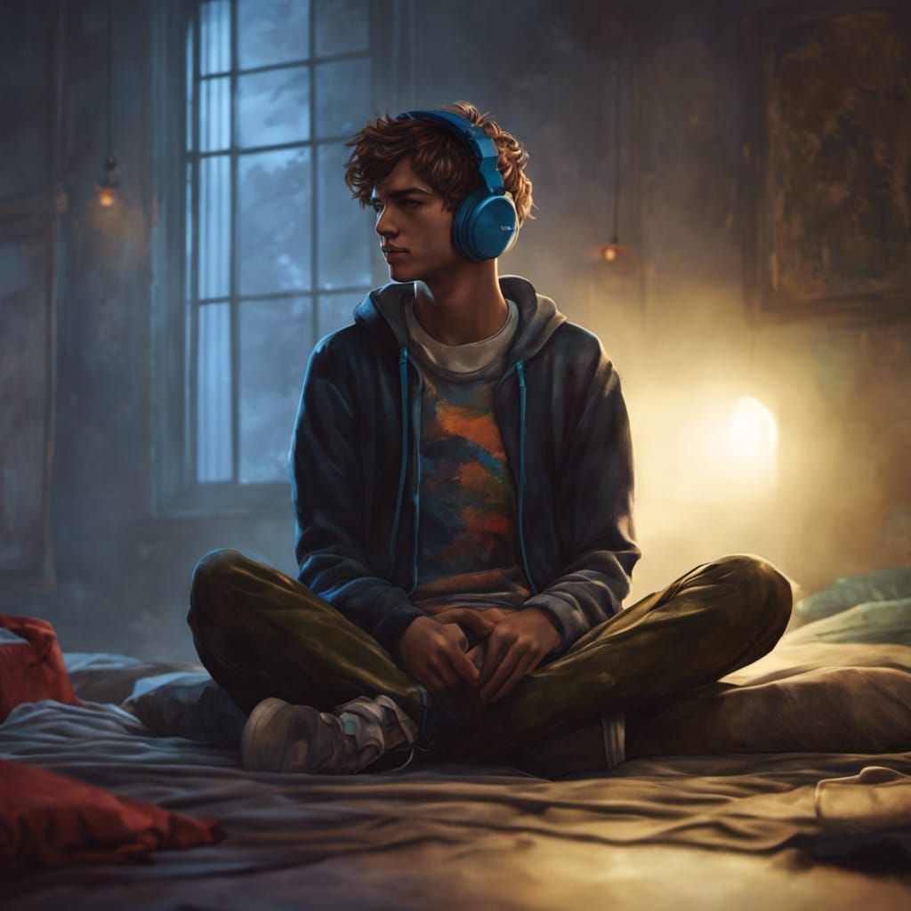 Solitary Boy in Empty Room, Digital Art