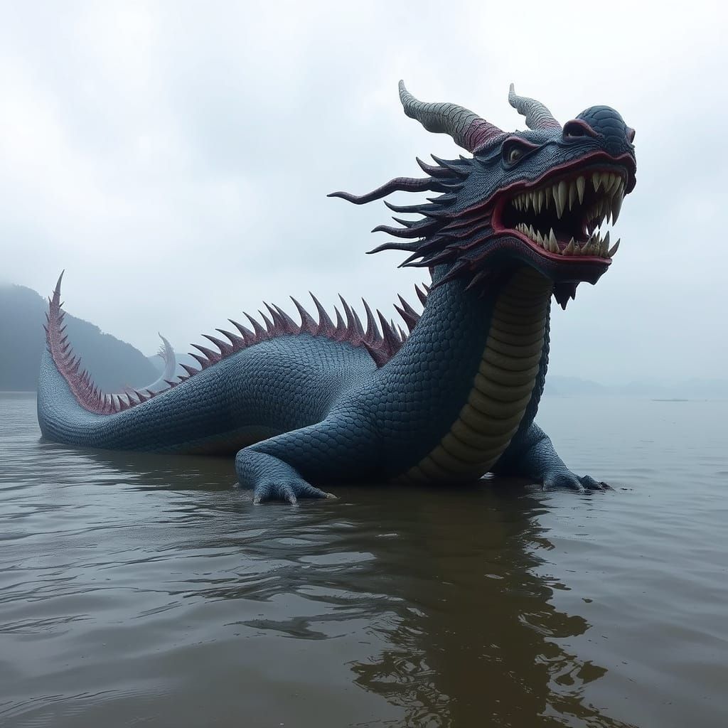 Giant Dragon Monster Rises from Mekong River