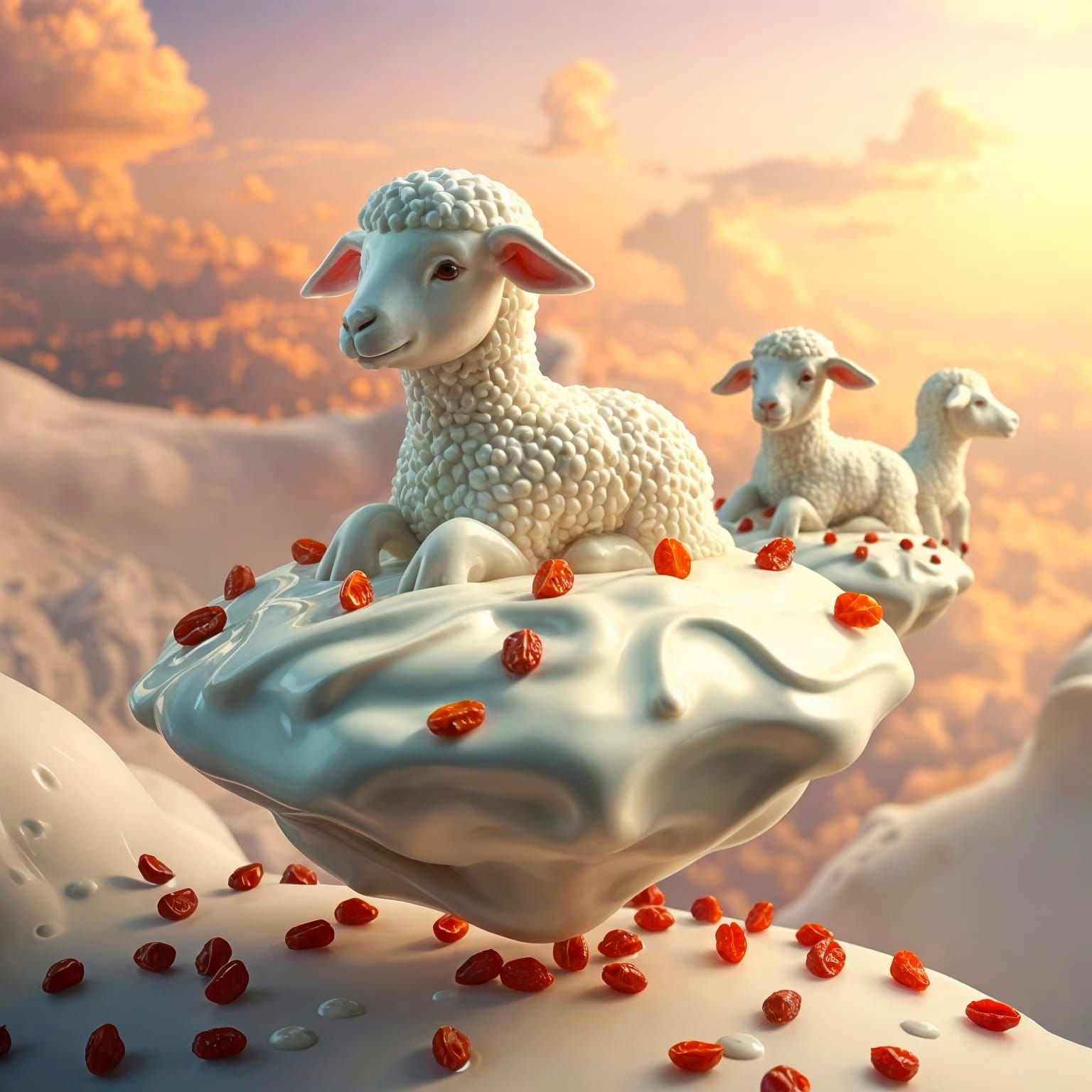 Surreal Yoghurt Islands Shaped Like Lambs