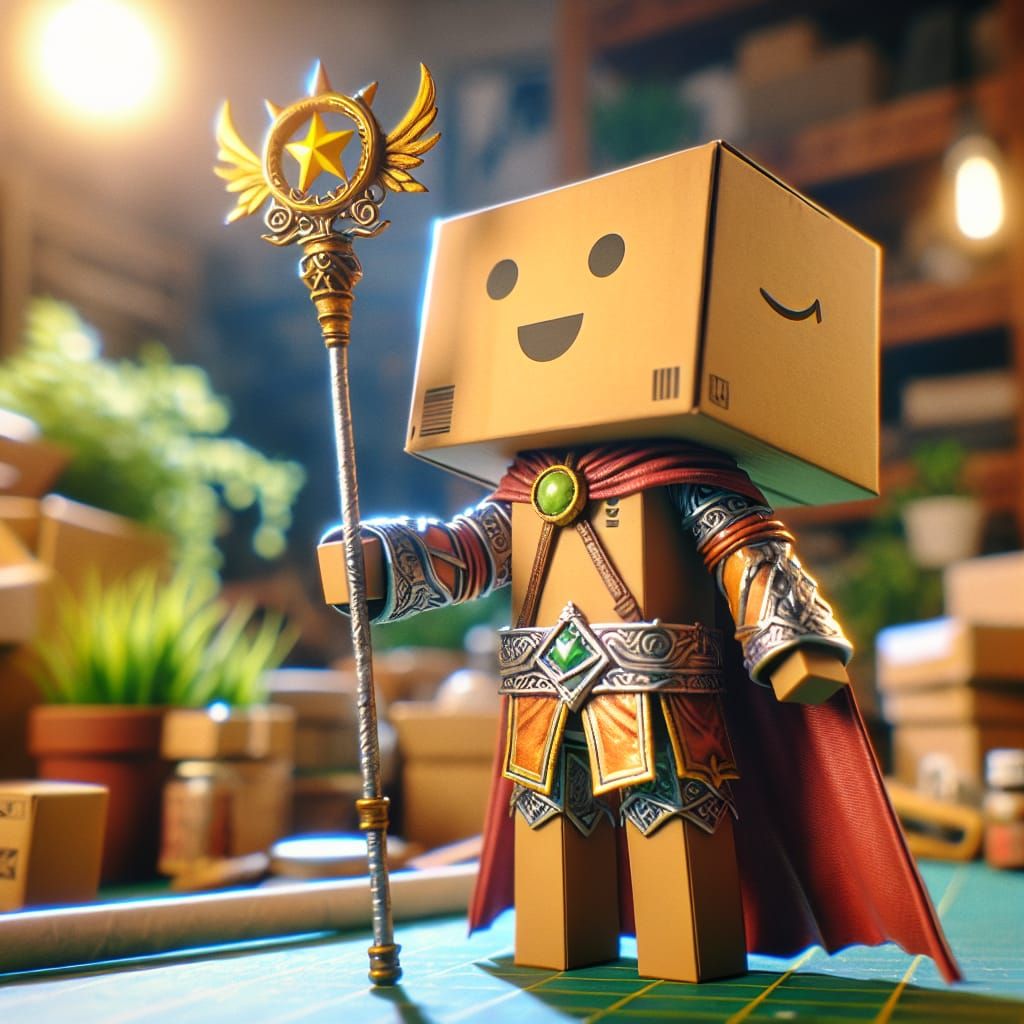 Cardboard Box Superhero in Photorealistic Oil Painting Style