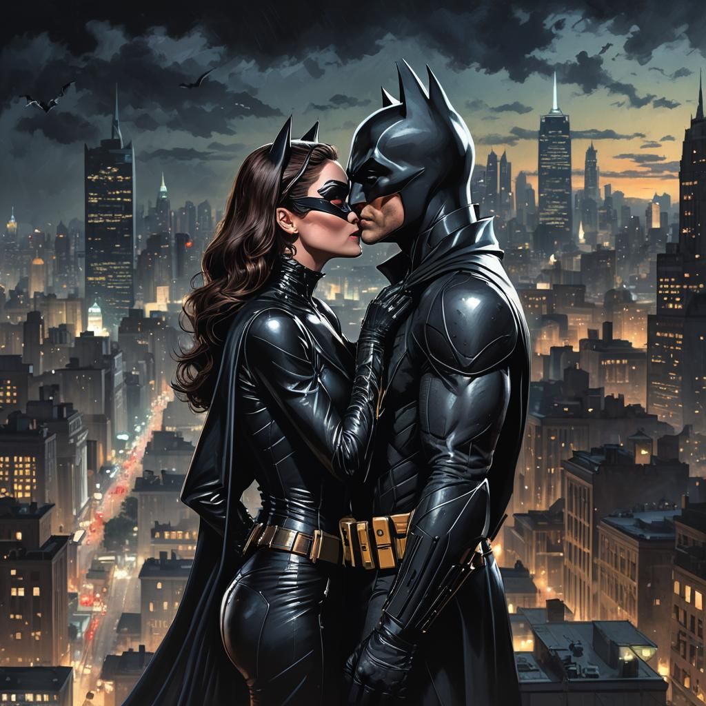 Batman and Catwoman Kiss: Dark Fantasy Concept Art