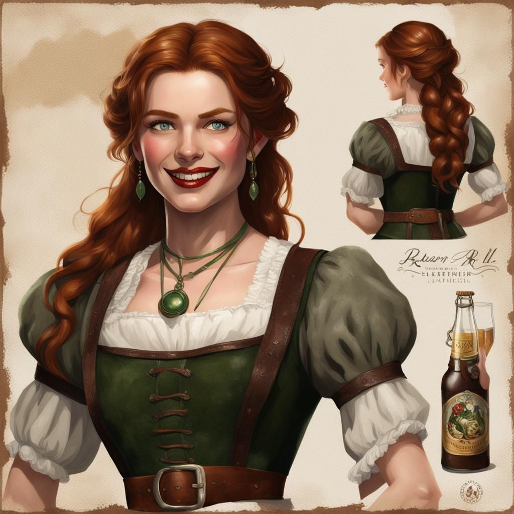 Beautiful Auburn-Haired Serving Wench in Hyperrealistic Styl...
