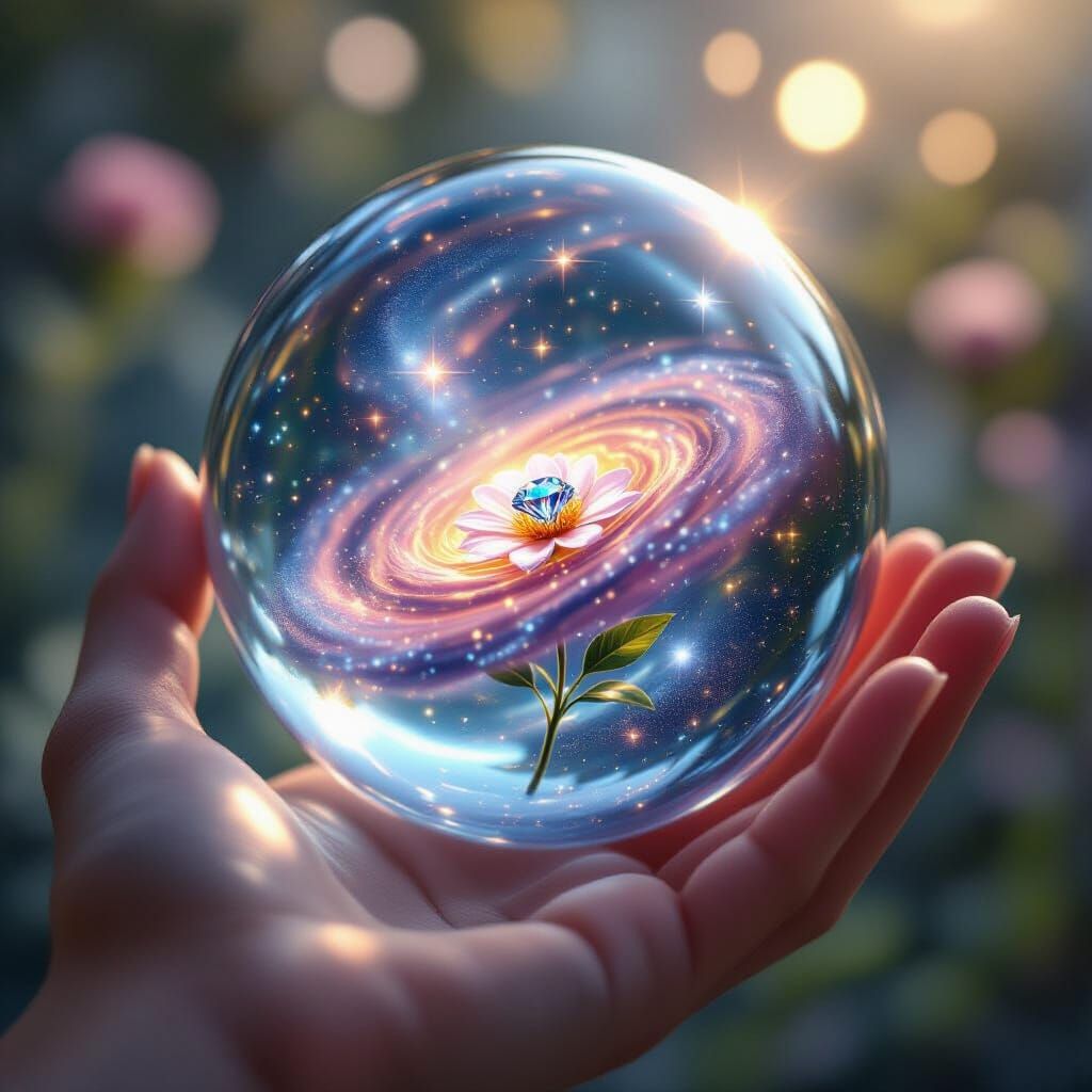 Crystal Ball with Galaxies, Flower, and Diamond