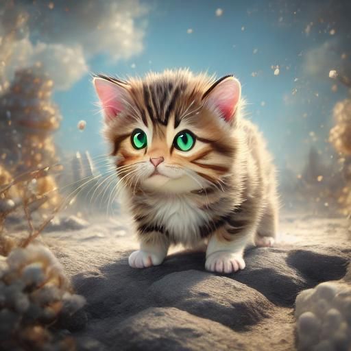 Cyborg Kitten Plays With Yarn: Fantasy Concept Art