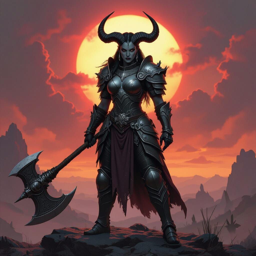 Dragon Age Qunari Warrior in Epic Fantasy Concept Art Style