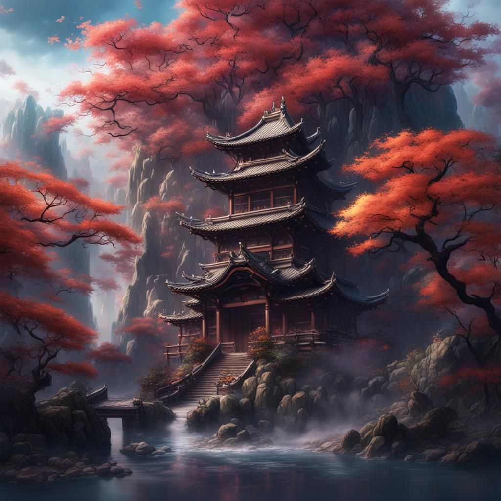 Abstract Shodo Calligraphy in Detailed Matte Painting