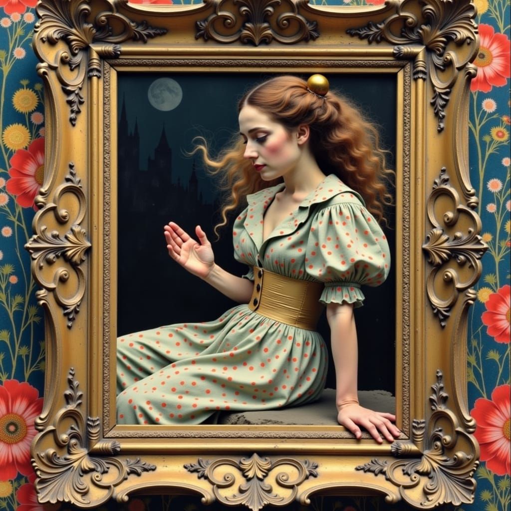 Harlequin in Ornate Frame: A Digital Art Portrait