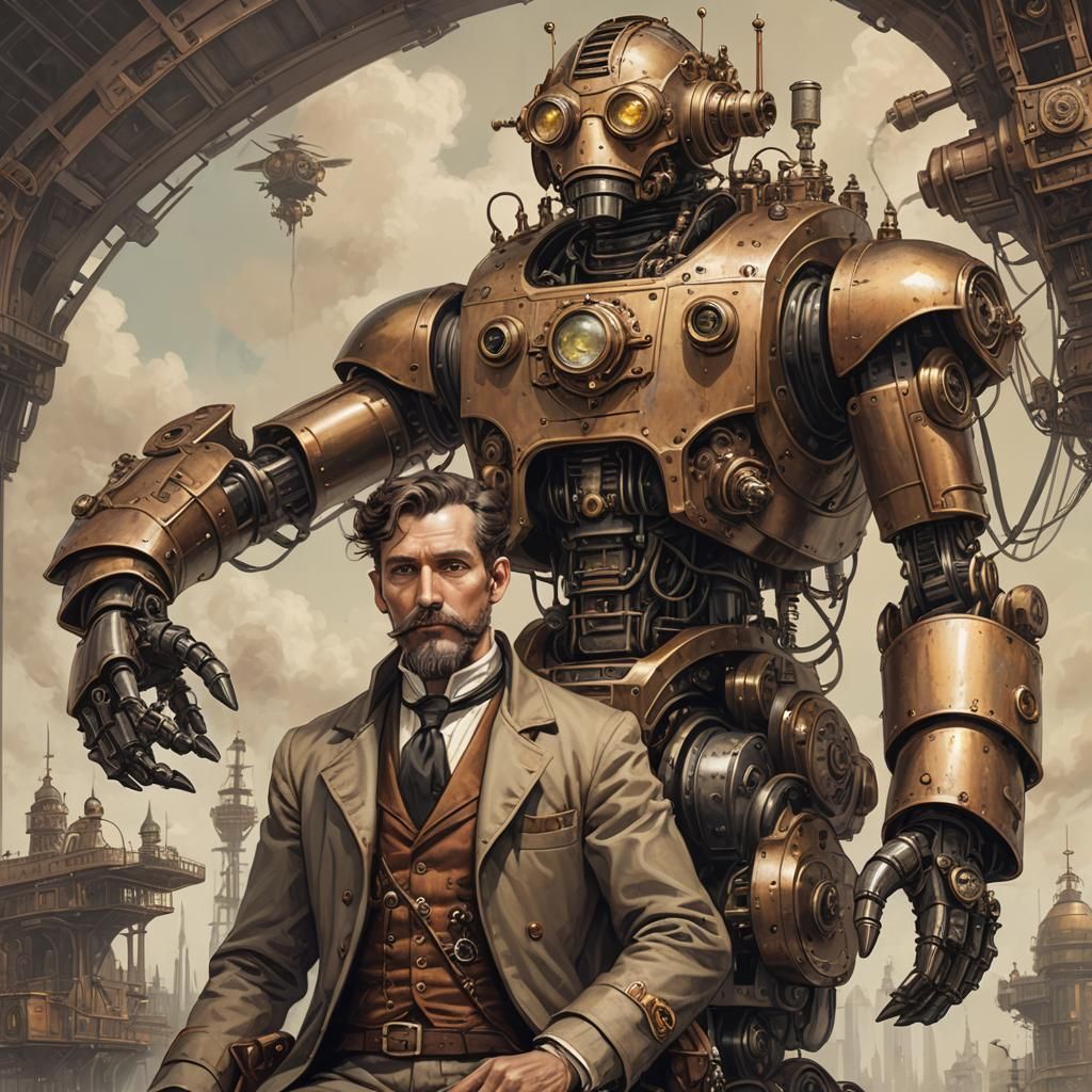 Victorian Steampunk Robot with Pilot